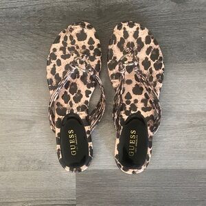 GUESS Leopard-Print Thong Sandals in Pink and Black